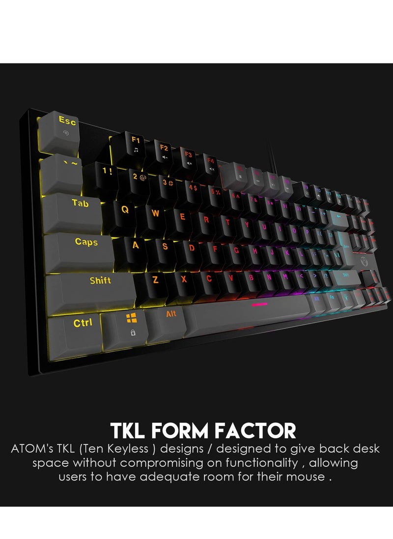 FANTECH - ATOM TKL MK876 Gaming Keyboard RGB Mechanical – Red Switch  – TKL Size Form Factor – Double Injection Keycaps – 16 Lighting Effects – 25 Keys Anti-Ghosting - EN Keys - Image 1