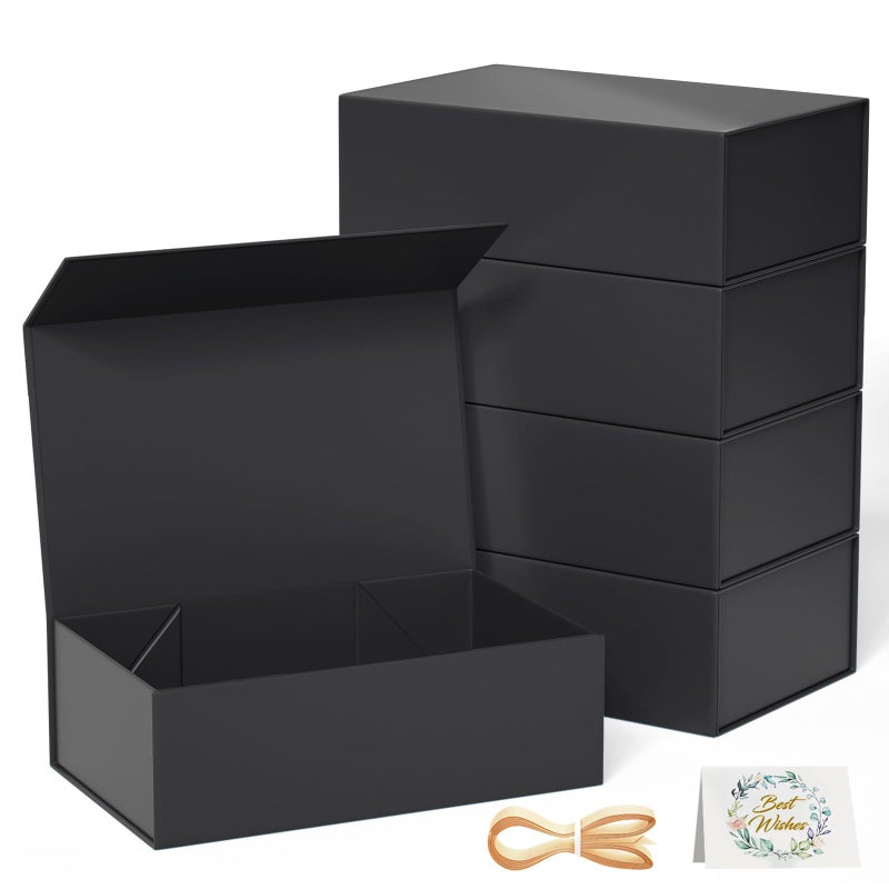 صندوق هدايا RYDDOY 5 عبوات صندوق هدايا أسود 12x6x4 مع أغطية إغلاق مغناطيسي مستطيل قابل للطي لصندوق اقتراح العريس زفاف عيد الميلاد عيد الهالوين هدية عيد الميلاد التعبئة والتغليف