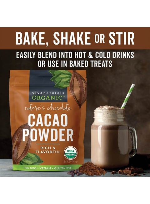 Rootalive Organic Raw Cacao Powder 200g, Premium , Unroasted , Unsweetened In A Resealable Bag, Rich In Iron, Vegetarian And Gluten-Free