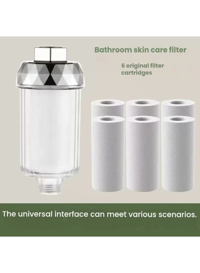 Shower Head Filter for Hard Water – Shower Filter with Calcium Sulfite, Helps Reduce Chlorine & Impurities, Water Softener - Bathroom Accessories for Healthier Hair & Skin (6 filters Include) - Image 1