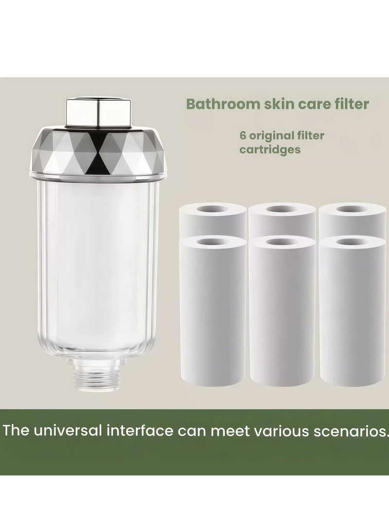 Premium Transparent Shower Filter for Hard Water – Thickened Cartridge, 5-Layer Deep Purification & High Flow Rate – Reduces Chlorine & Scale for Healthy Skin & Hair (Includes 6 Refills) - Image 1