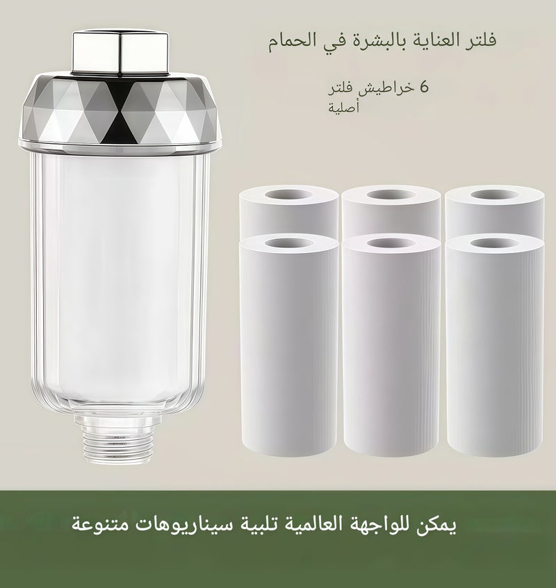 Premium Transparent Shower Filter for Hard Water – Thickened Cartridge, 5-Layer Deep Purification & High Flow Rate – Reduces Chlorine & Scale for Healthy Skin & Hair (Includes 6 Refills) - Image 1