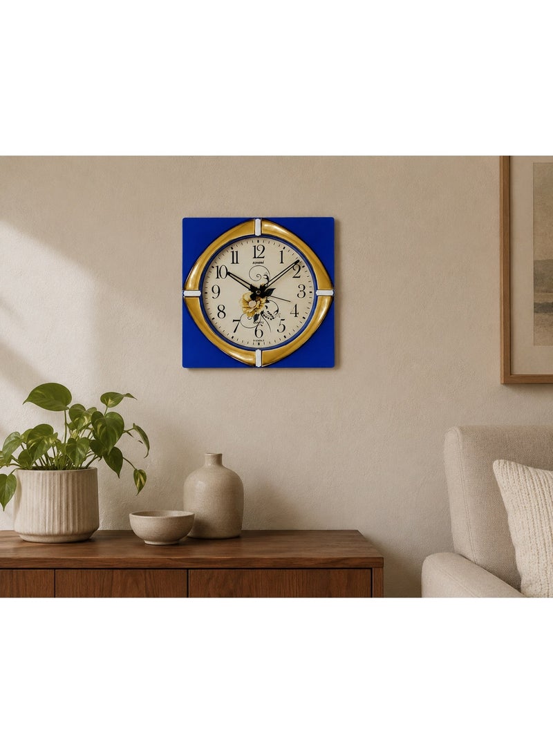 Sonera Square Wall Clock with Round Dial – Blue and Gold - Image 1