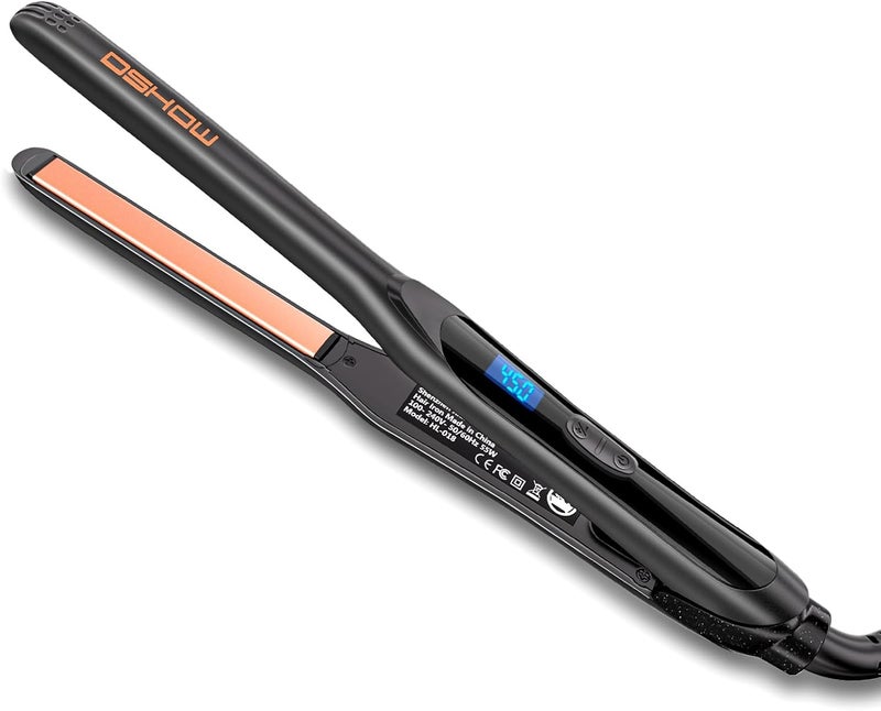 DSHOW 12 Flat Iron Small Flat Iron Hair Straightener for Short Hair Tourmaline Ceramic Mini Travel Hair Straightener with a Pouch 6 Temperature Dual Voltage Black