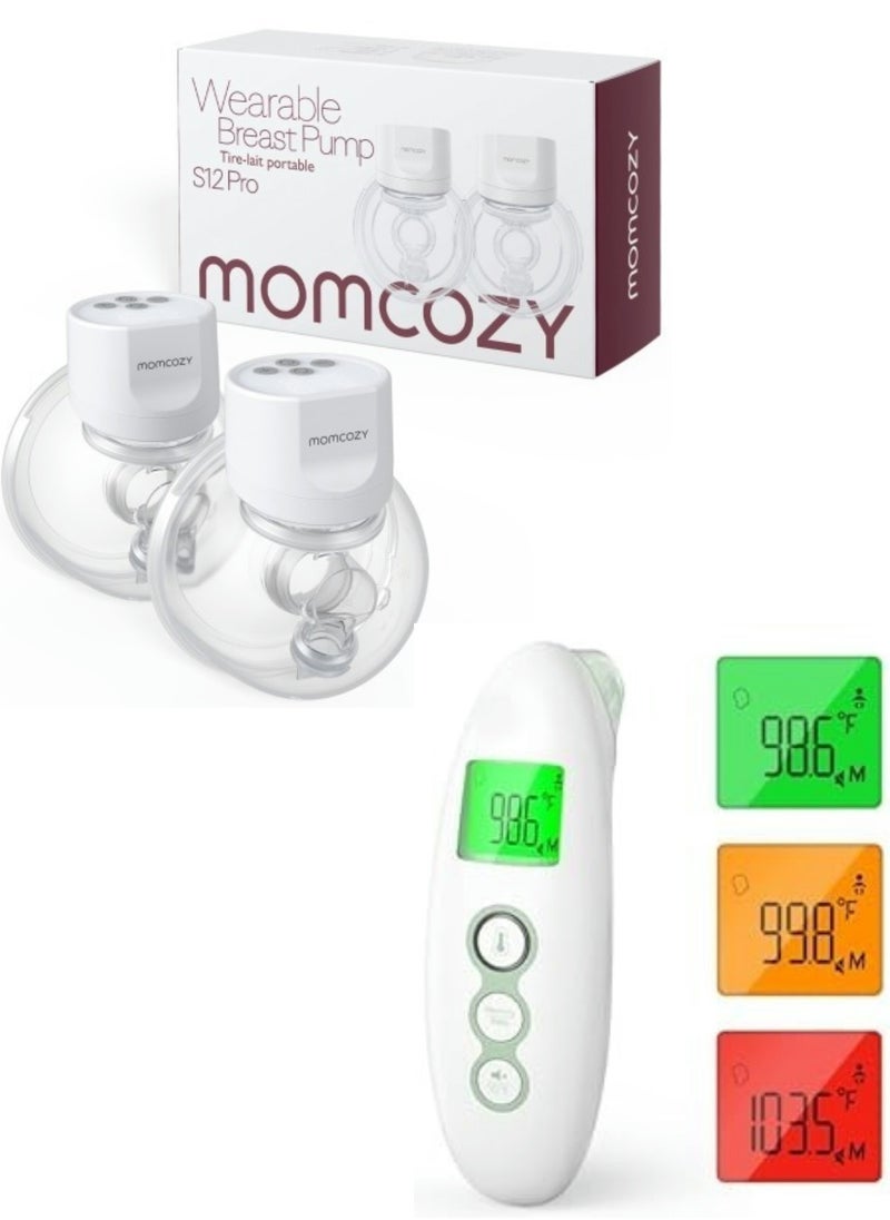 Momcozy S12 Pro Portable Double Electric Breast Pump, Low Noise, Smart Display, 3 Modes 9 Levels & Momcozy Non-Contact Forehead and Ear Thermometer, Digital Infrared Thermometer  - Image 1