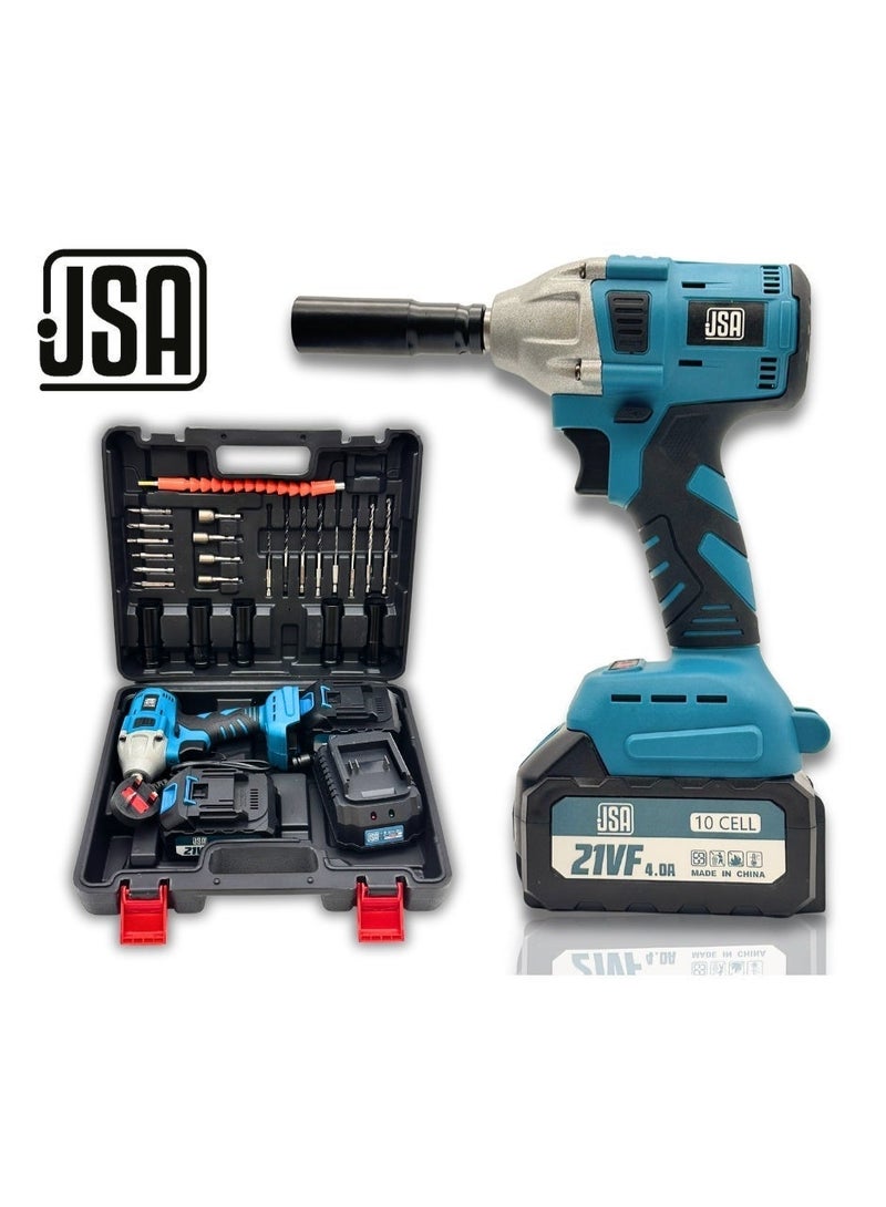 JSA 21V Professional Cordless Impact Wrench – 1/2 Inch Drive – Includes Two 4.0Ah Batteries, Fast Charger, 5 Sockets, and Durable Carrying Case – Ideal for Cars, Trucks, Furniture, and Industrial Use - Image 2