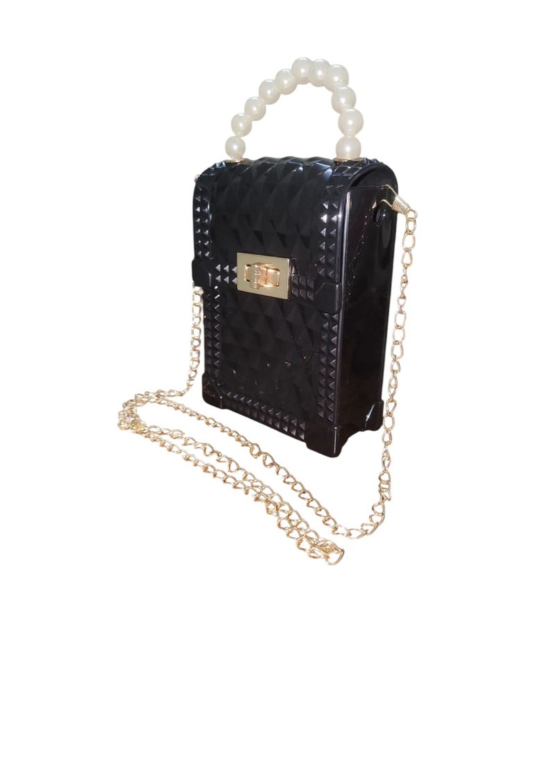 Mini Acrylic Handbag with Pearl Handle and Golden Crossbody Chain – Elegant Party Purse - Image 3