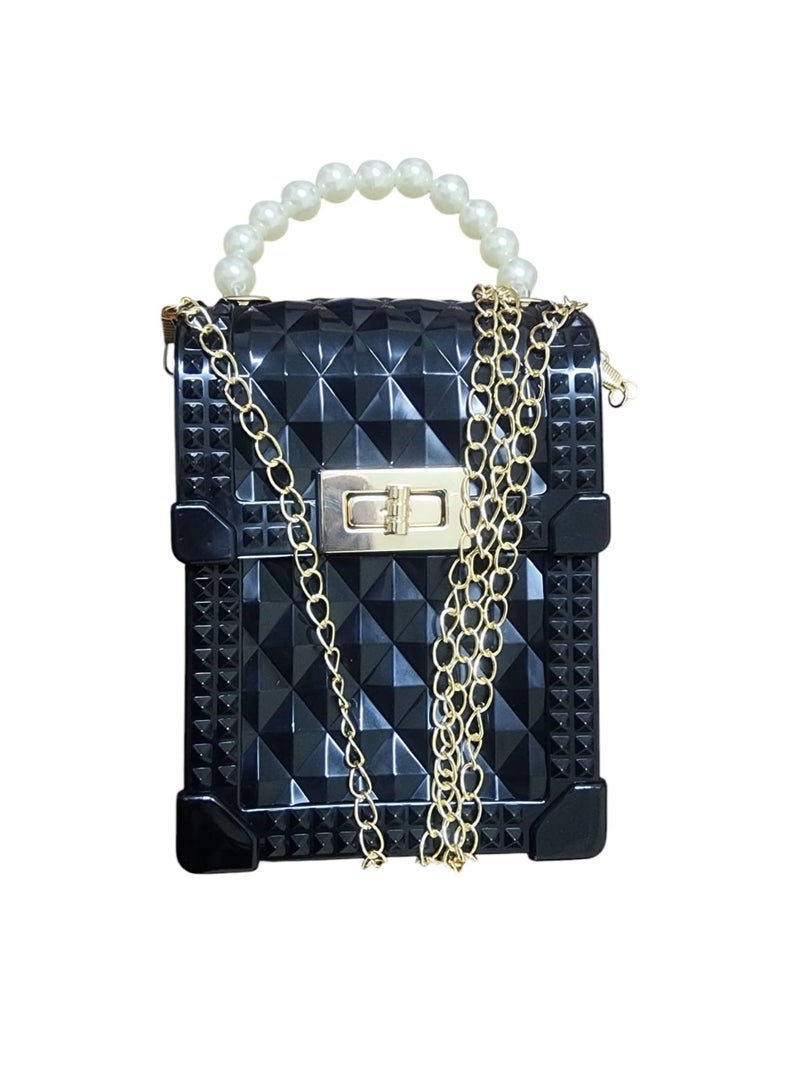 Mini Acrylic Handbag with Pearl Handle and Golden Crossbody Chain – Elegant Party Purse - Image 2