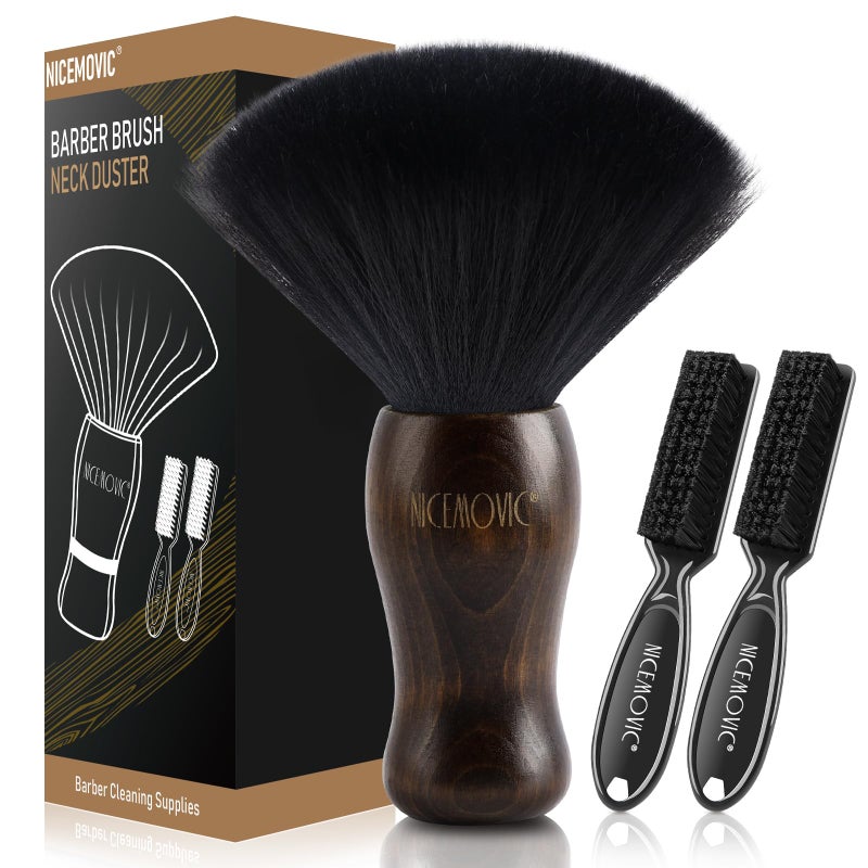 NICEMOVIC 3 IN 1 Barber Neck Duster Brush Set, Professional Barber Accessories Cleaning Supplies, Duster Nylon Brush Hair Cutting Styling Brush Tool (Brown&Black) - Image 1