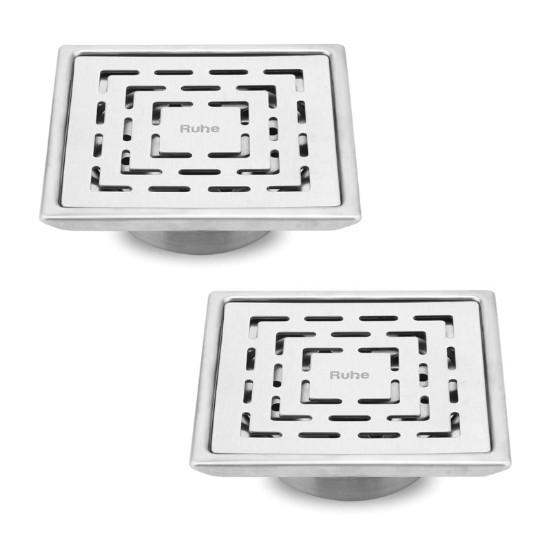 Ruhe® Exclusive Square Floor Drainer | 304-GradeStainless Steel Floor Drain- Sapphire Exclusive Square | (5x5 inches) | with Cockroach Trap/Jali & Collar | Pack of 1 - Image 1