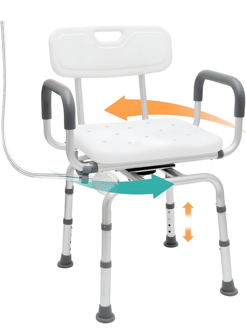 XiuWoo 360 Degree Shower Chair Swivel,Portable Seat with Armrests and Back, Adjustable Height Seat for Bathtub, White - Image 1