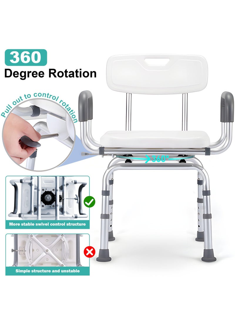 XiuWoo 360 Degree Shower Chair Swivel,Portable Seat with Armrests and Back, Adjustable Height Seat for Bathtub, White - Image 2