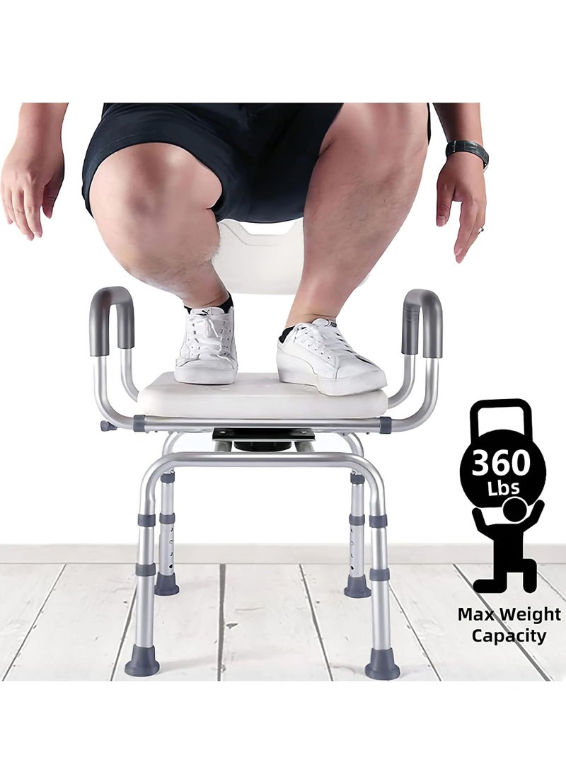 XiuWoo 360 Degree Shower Chair Swivel,Portable Seat with Armrests and Back, Adjustable Height Seat for Bathtub, White - Image 3