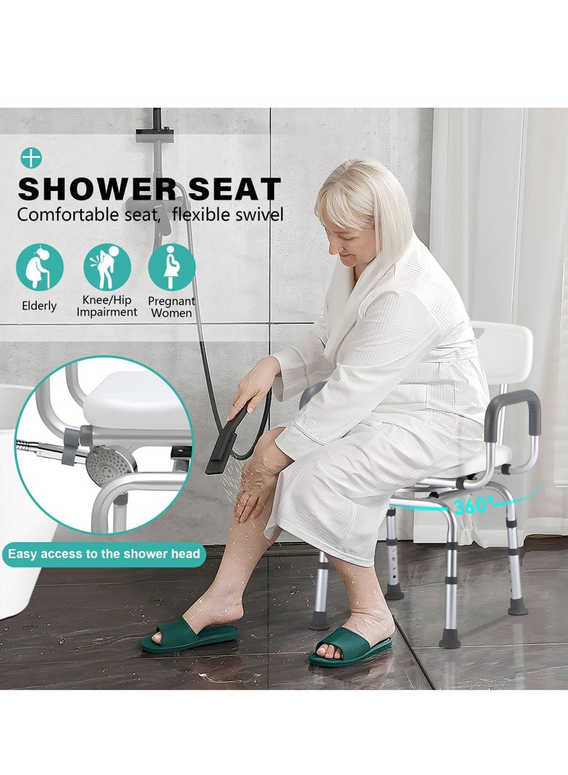 XiuWoo 360 Degree Shower Chair Swivel,Portable Seat with Armrests and Back, Adjustable Height Seat for Bathtub, White - Image 4