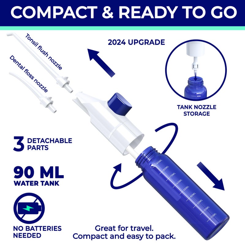 ORAVIX جهاز تنظيف الأسنان بالماء ORAVIX لإزالة حصوات اللوزتين، جهاز ري الفم بالماء، جهاز تنظيف لطيف للأسنان واللثة الحساسة، جهاز تنظيف الأسنان بالماء للأطفال، جهاز تنظيف يدوي بالماء بدون كهرباء أو بطاريات - Image 2
