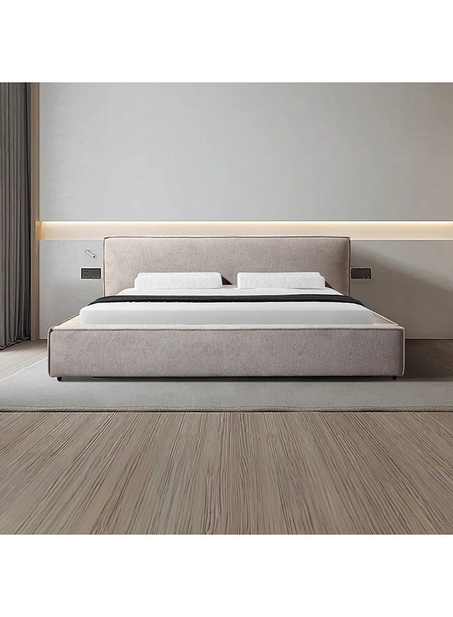 DANUBE HOME سرير مزدوج خشبي بتصميم عصري قوي من Delano مقاس 150 × 200، أثاث هادئ ومريح، مقاس L 234 × 198 × 87 سم، بني فاتح - Image 1