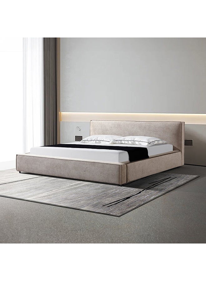 DANUBE HOME سرير مزدوج خشبي بتصميم عصري قوي من Delano مقاس 150 × 200، أثاث هادئ ومريح، مقاس L 234 × 198 × 87 سم، بني فاتح - Image 2