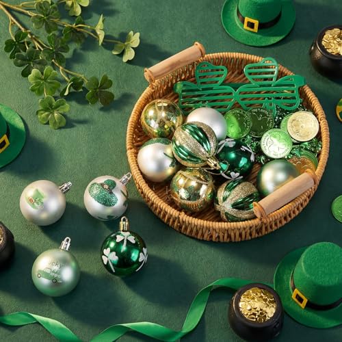 Arrowbash 12 Pcs St. Patrick's Day Ornaments for Tree Green and Gold Shamrock Ball Ornaments St Patrick's Day Decorations Good Lucky Clover Irish Festival Decor for Tree Party Shelf Decor - Image 4