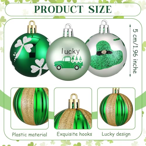 Arrowbash 12 Pcs St. Patrick's Day Ornaments for Tree Green and Gold Shamrock Ball Ornaments St Patrick's Day Decorations Good Lucky Clover Irish Festival Decor for Tree Party Shelf Decor - Image 3