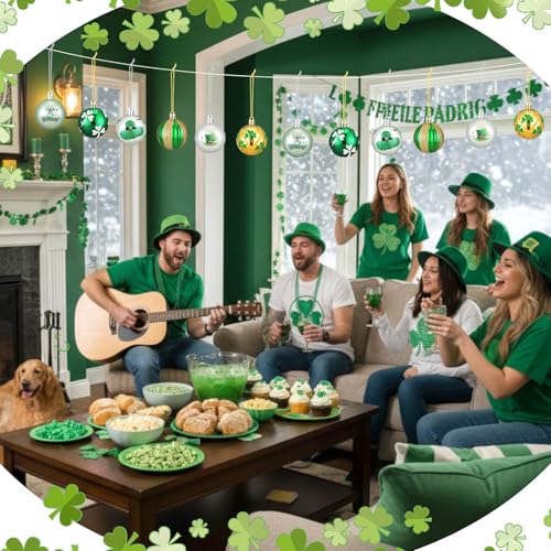 Arrowbash 12 Pcs St. Patrick's Day Ornaments for Tree Green and Gold Shamrock Ball Ornaments St Patrick's Day Decorations Good Lucky Clover Irish Festival Decor for Tree Party Shelf Decor - Image 5