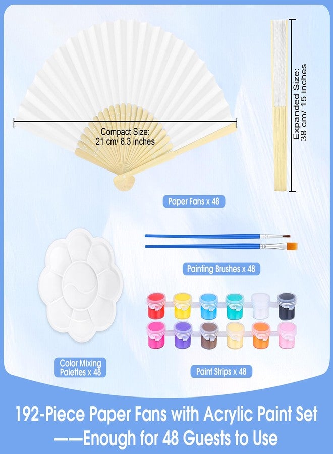 Aneco 96 Piece 24 Sets Blank Paper Fans with Acrylic Paint Brush Decorative Painting Fan DIY Crafts Natural White Folding Hand Fans Bulk for Wedding Outdoor Party Favors Home Gift Photography Props - Image 2