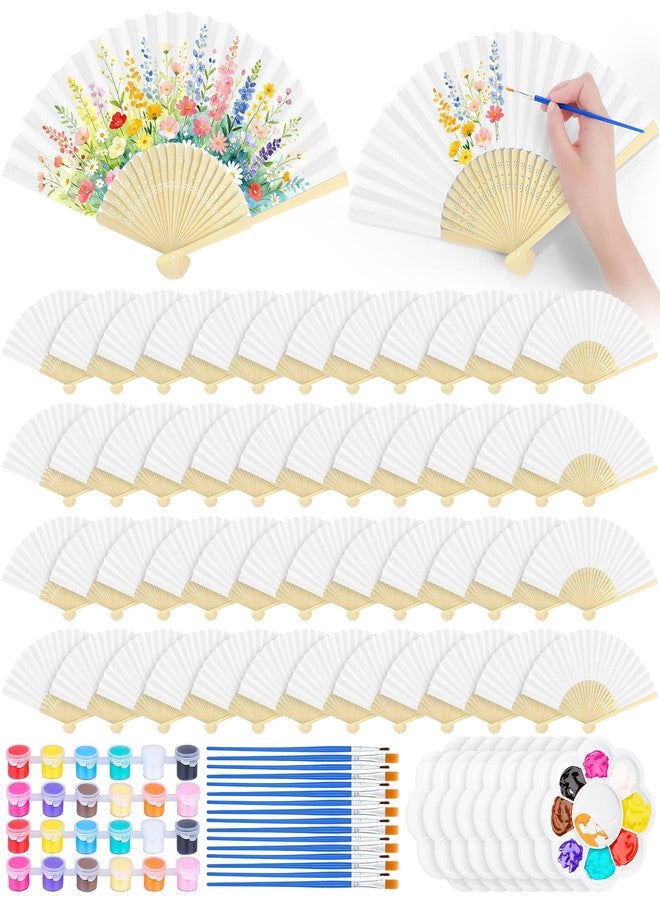 Aneco 96 Piece 24 Sets Blank Paper Fans with Acrylic Paint Brush Decorative Painting Fan DIY Crafts Natural White Folding Hand Fans Bulk for Wedding Outdoor Party Favors Home Gift Photography Props - Image 1