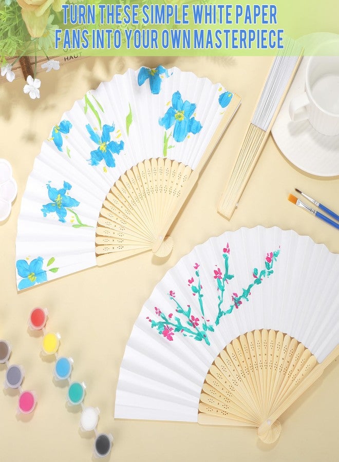 Aneco 96 Piece 24 Sets Blank Paper Fans with Acrylic Paint Brush Decorative Painting Fan DIY Crafts Natural White Folding Hand Fans Bulk for Wedding Outdoor Party Favors Home Gift Photography Props - Image 3