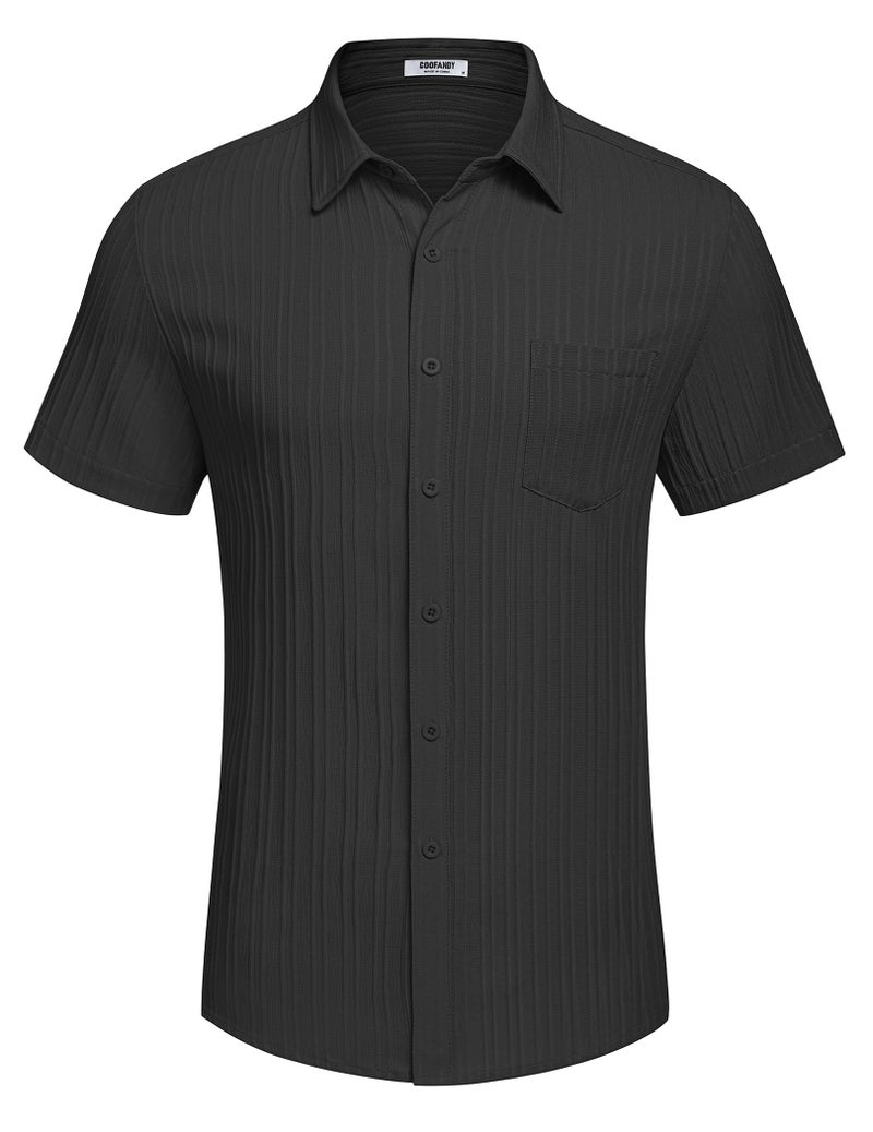 COOFANDY Button Down Shirt Men Short Sleeve Shirt Button Up Shirts for Men Linen Shirts for Men Summer Beach Shirt Black - Image 4