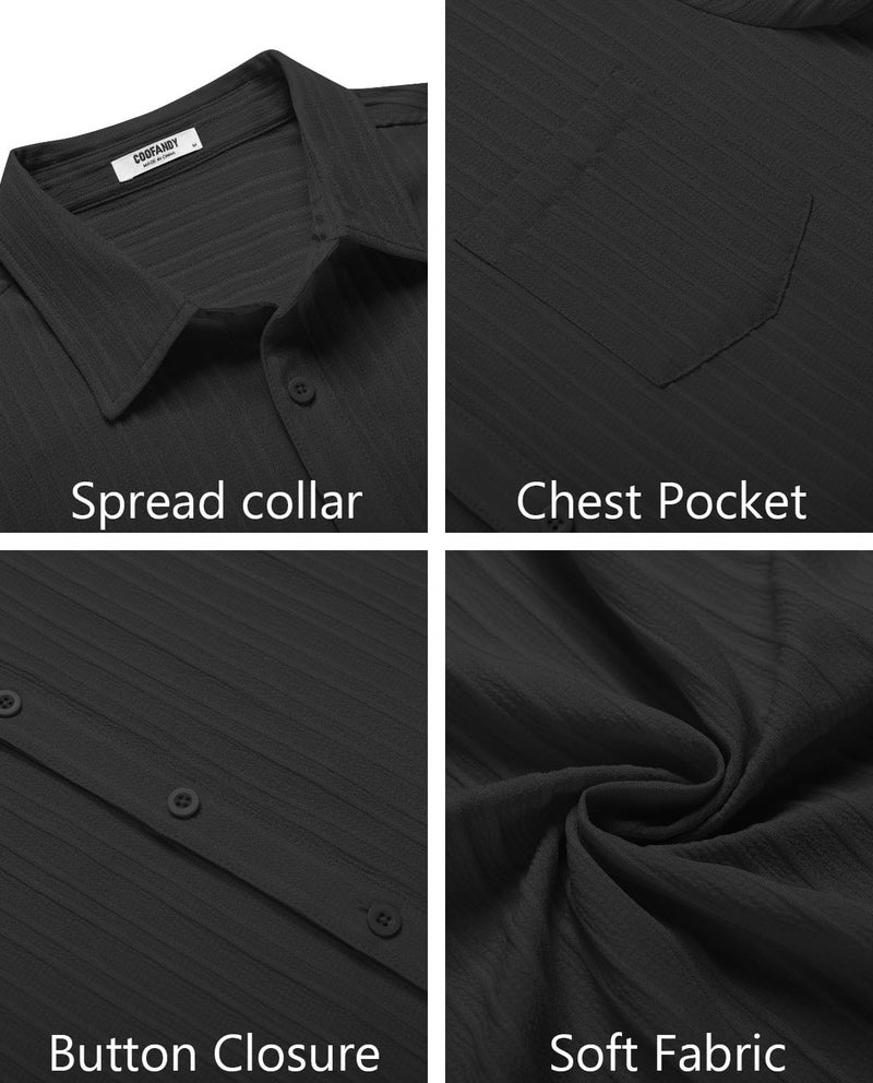 COOFANDY Button Down Shirt Men Short Sleeve Shirt Button Up Shirts for Men Linen Shirts for Men Summer Beach Shirt Black - Image 5