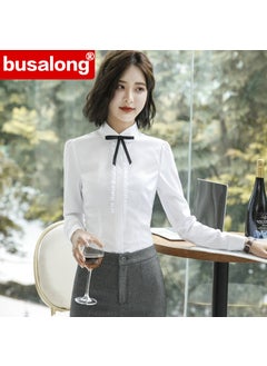 Generic Autumn/Winter Best Selling Long Sleeve White Shirt Womens Professional Slimming Smooths Your Silhouette Work Clothes Plus Size Pure white shirt + small bow tie 