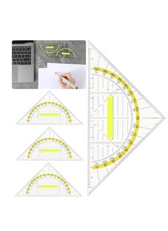4 Pcs Triangle Ruler Set with Handle，Transparent Protractor Square Geometry Ruler for Drawing Tools