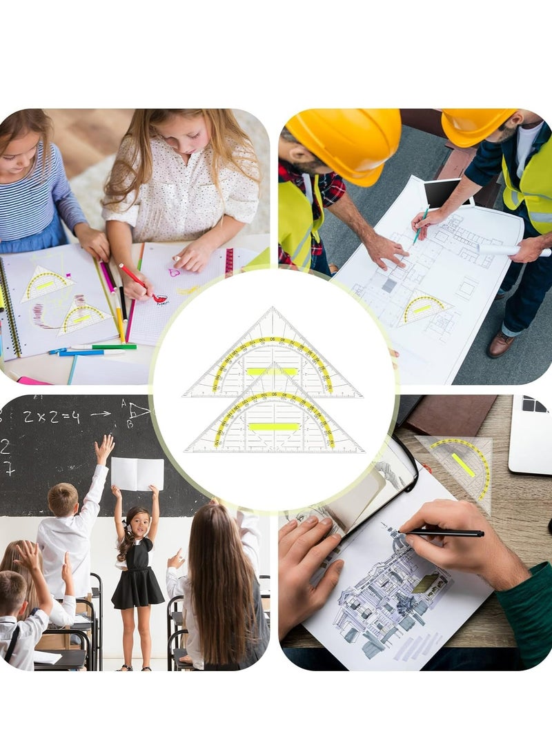 Oasisgalore - 4 Pcs Triangle Ruler Set with Handle，Transparent Protractor Square Geometry Ruler for Drawing Tools - Image 1