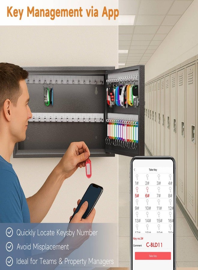 WeHere 60 Key Lock Box, Key Cabinet Wall Mount, Security Storage for Office, Realtor, Hotels, School Keys - Image 5