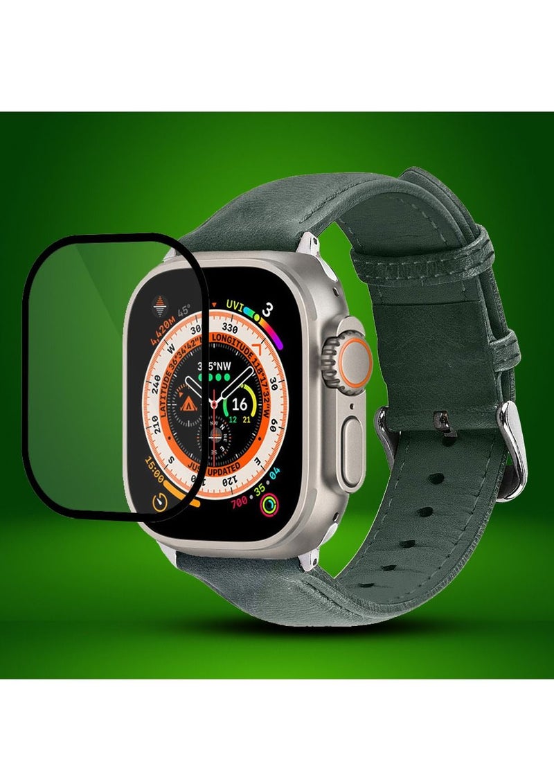 CATANES 2 Packs For Apple Watch Band 49mm Leather Band Buckle Strap Wristband and 3D Screen Protector Dark Green  - Image 2