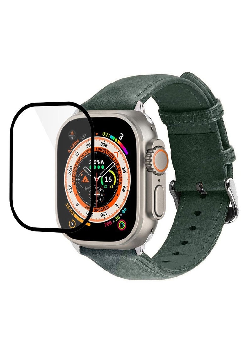 CATANES 2 Packs For Apple Watch Band 49mm Leather Band Buckle Strap Wristband and 3D Screen Protector Dark Green  - Image 3