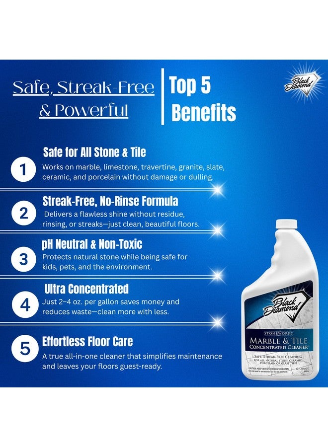 Black Diamond Stoneworks MARBLE & TILE FLOOR CLEANER. Great for Ceramic, Porcelain, Granite, Natural Stone, Vinyl and Brick. No-rinse Concentrate. (1-Quart) - Image 2