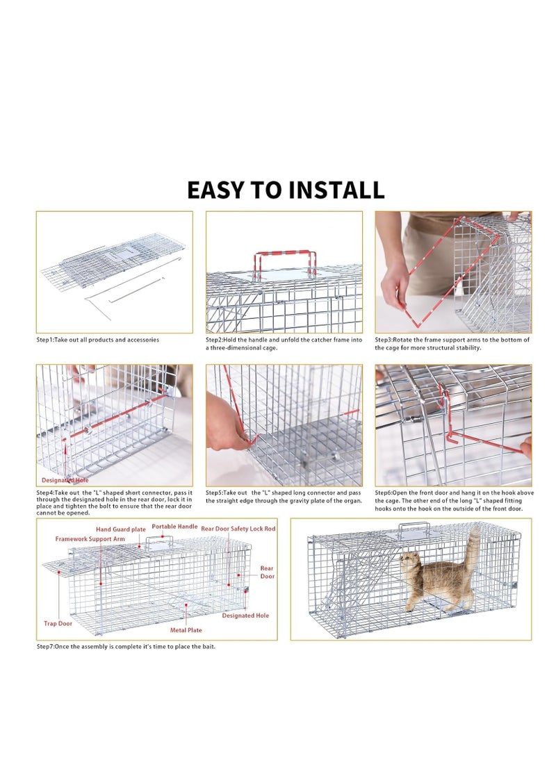 TRASSLE Live Animal Trap Cage, Small Animal Trap for Humane Catch & Release Foldable Cage, Raccoons, Squirrel, Skunk, Mole, Armadillo, Rabbit, Steel Foldable with Pedal Triggers - Image 4
