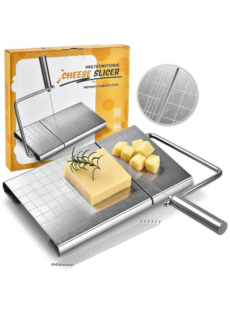صحة هوم قاطع ومقطع الجبن مع 5 أسلاك بديلة ومقياس – أداة قطع جبن قابلة للتعديل من الفولاذ المقاوم للصدأ متعددة الاستخدام للجبن، الزبدة، النقانق - Image 1