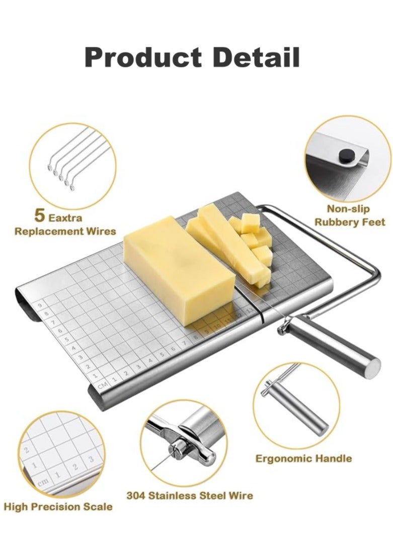 صحة هوم قاطع ومقطع الجبن مع 5 أسلاك بديلة ومقياس – أداة قطع جبن قابلة للتعديل من الفولاذ المقاوم للصدأ متعددة الاستخدام للجبن، الزبدة، النقانق - Image 2