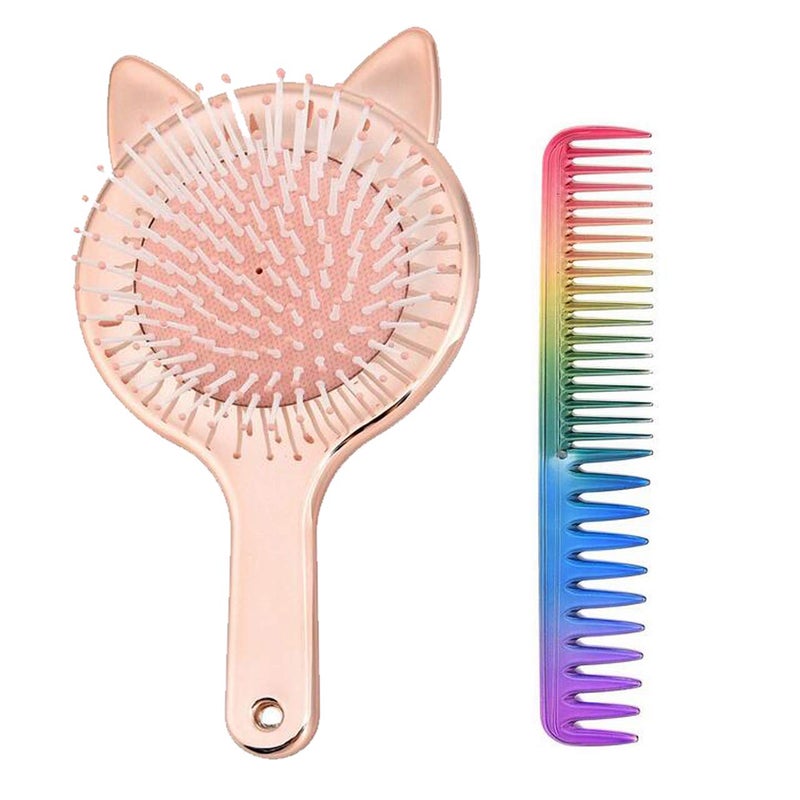 Aethland Toddler Hair Brush Set  Detangling Brush for Curly Hair and Rainbow Color Hairdressing Comb for Fine Thick Hair