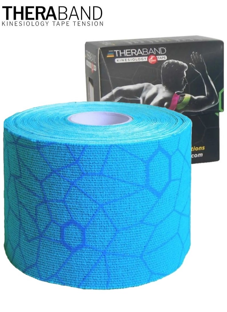 TheraBand TheraBand Kinesiology Tape Waterproof Physio Tape for Pain Relief Muscle and Joint Support, Standard Roll with Xact Stretch Application Indicators (blue)  - Image 1
