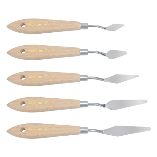 AebDerp 5 pcs Big Palette Knives for Oil, Canvas, Acrylic Painting Tool Set Oil Painting Spatula Shovel Paint Knife with Wooden Handle (P1) - Image 1