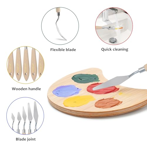 AebDerp 5 pcs Big Palette Knives for Oil, Canvas, Acrylic Painting Tool Set Oil Painting Spatula Shovel Paint Knife with Wooden Handle (P1) - Image 3