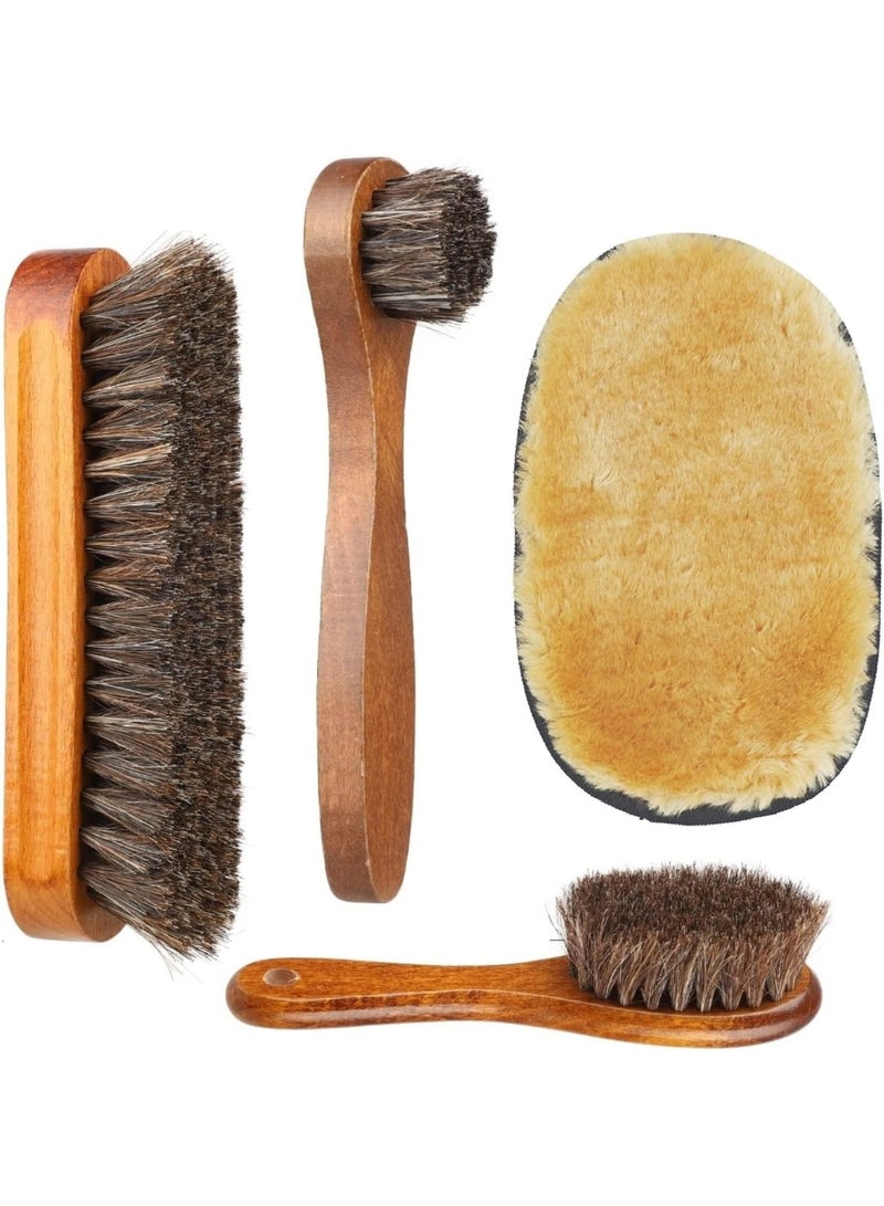 FDTY Shoe Brush Set，Horsehair Brush for Shoe Shine Polish Buff ， 3 Pcs Shoe Polish Dauber Applicator Brushes + 1 Pc Shoes Polish Cloth Glove - Image 1