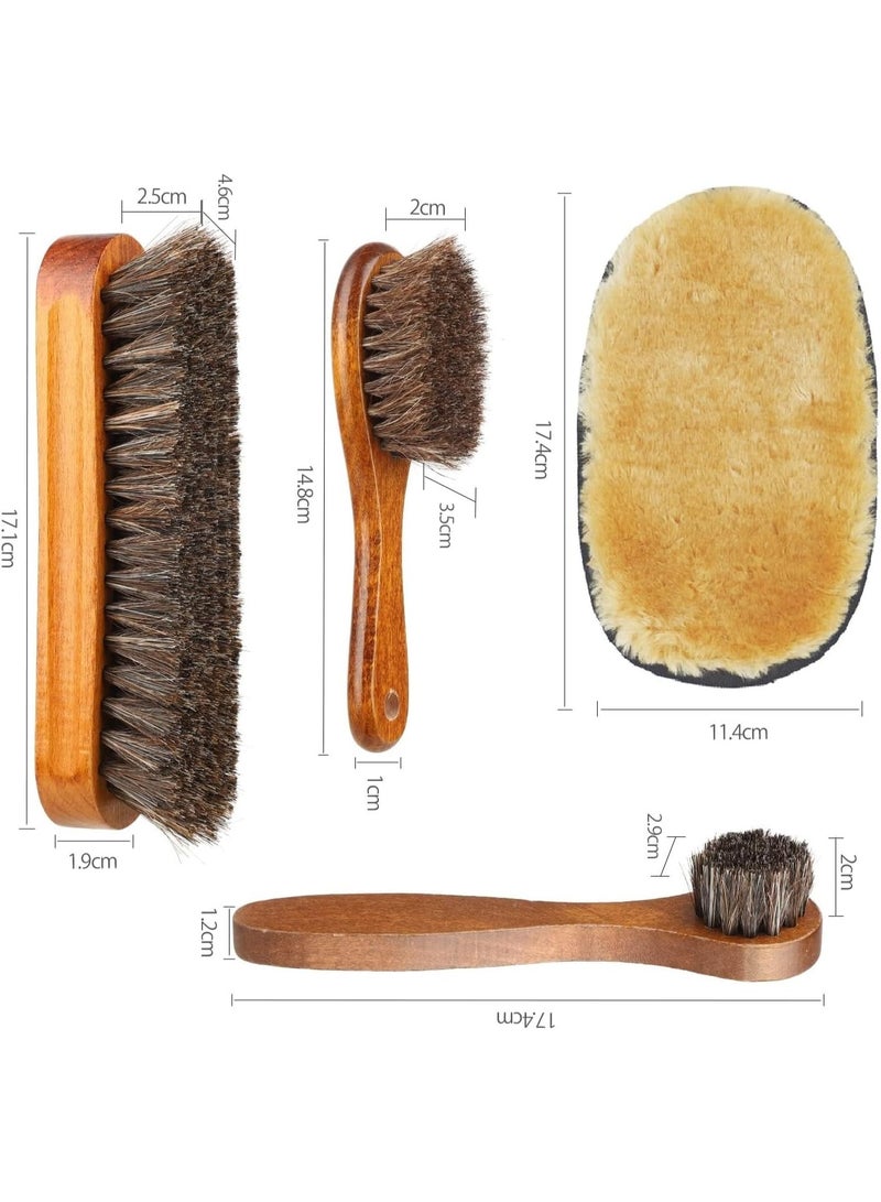 FDTY Shoe Brush Set，Horsehair Brush for Shoe Shine Polish Buff ， 3 Pcs Shoe Polish Dauber Applicator Brushes + 1 Pc Shoes Polish Cloth Glove - Image 2