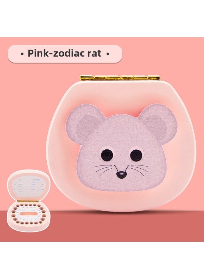 Baby Tooth Memorial Box Wooden Boys And Girls Baby Tooth Box Children Tooth Collection Storage Box Baby Tooth Loss Storage Box-Color:Pink-Mouse  - Image 1