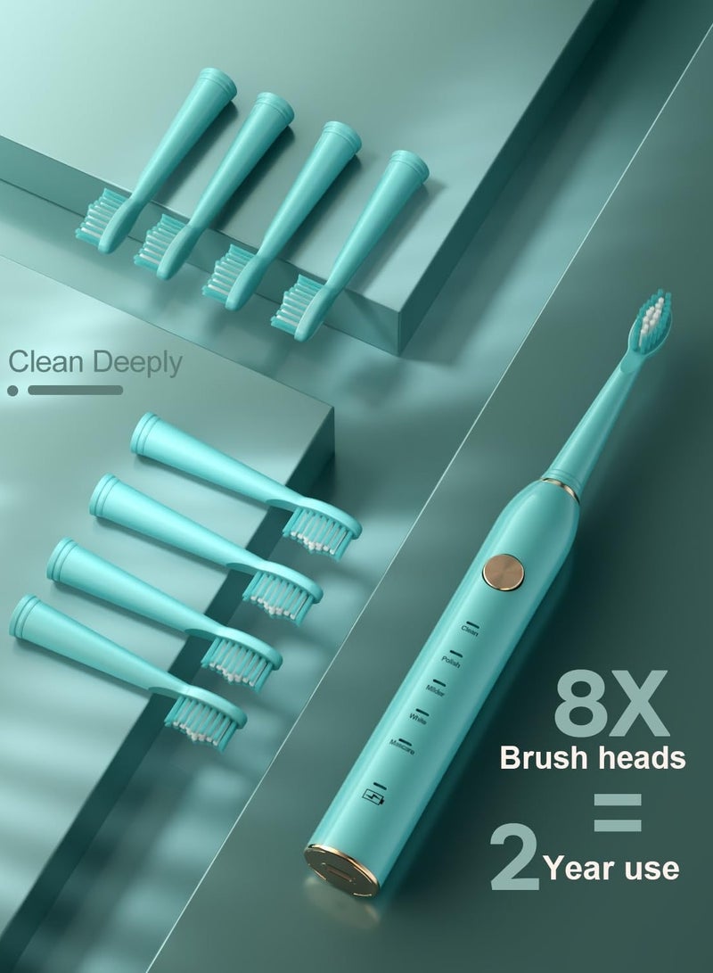 عام فرشاة أسنان كهربائية سونيك للبالغين، فرشاة أسنان كهربائية قابلة لإعادة الشحن مع 8 رؤوس فرشاة، تبييض الأسنان، فرشاة أسنان كهربائية مع حامل، شحن لمدة 3 ساعات لمدة 120 يومًا باللون الأخضر - Image 2