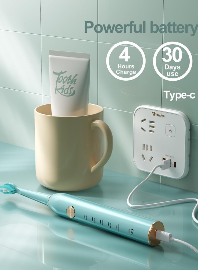 عام فرشاة أسنان كهربائية سونيك للبالغين، فرشاة أسنان كهربائية قابلة لإعادة الشحن مع 8 رؤوس فرشاة، تبييض الأسنان، فرشاة أسنان كهربائية مع حامل، شحن لمدة 3 ساعات لمدة 120 يومًا باللون الأخضر - Image 5
