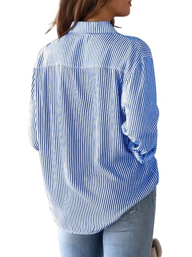 CUNLIN Royal Blue Collared Striped Shirt Women Tops for Blouse Long Sleeve Womens Top Blouses & Button-Down Shirts Button Down Royal Blue Size L - Image 2