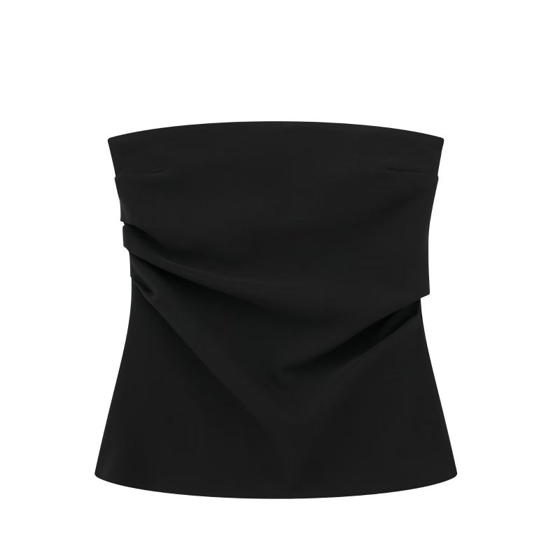 Women'S 2024 Strapless Pleated Solid Color Slim Top - Image 4